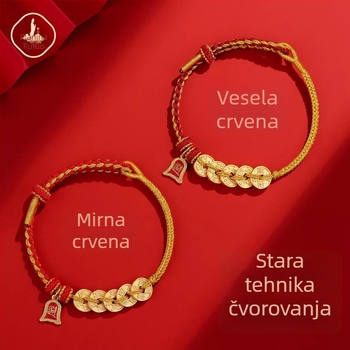 Narukvica s motivom novčića careva, ručno pleteni konac, unisex, nacionalni stil, Zima 2025, precizna izrada