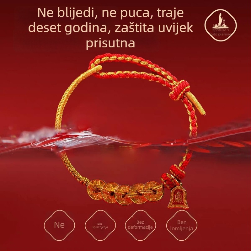 Narukvica s motivom novčića careva, ručno pleteni konac, unisex, nacionalni stil, Zima 2025, precizna izrada