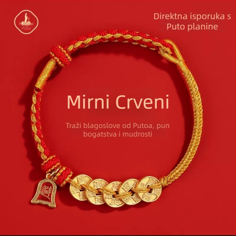 Narukvica s motivom novčića careva, ručno pleteni konac, unisex, nacionalni stil, Zima 2025, precizna izrada