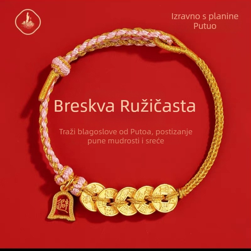 Narukvica s motivom novčića careva, ručno pleteni konac, unisex, nacionalni stil, Zima 2025, precizna izrada