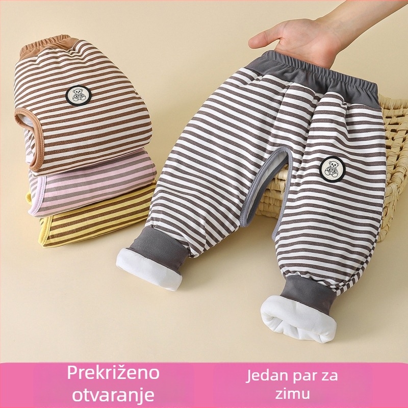 Dječje debele tople hlače s visokim strukom za jesen-zimu, unisex, s otvorom na preponama