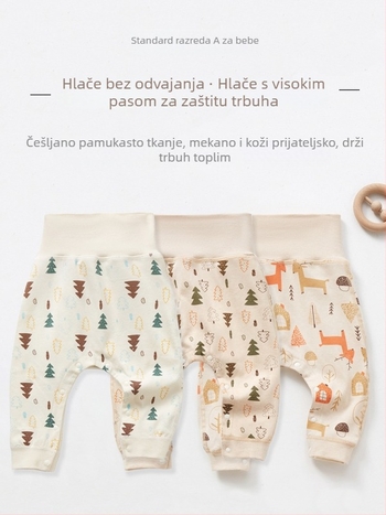 Dječje hlače s visokim strukom, 100% pamuk, kopča snap, otvoreni predeo između nogu, unisex, uzrast 1–3 godine, proljeće–jesen