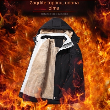 Muška zimska jakna s velurom, poliestersko punjenje, kapuljača, zip, cvjetni uzorak