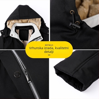 Muška zimska jakna s velurom, poliestersko punjenje, kapuljača, zip, cvjetni uzorak