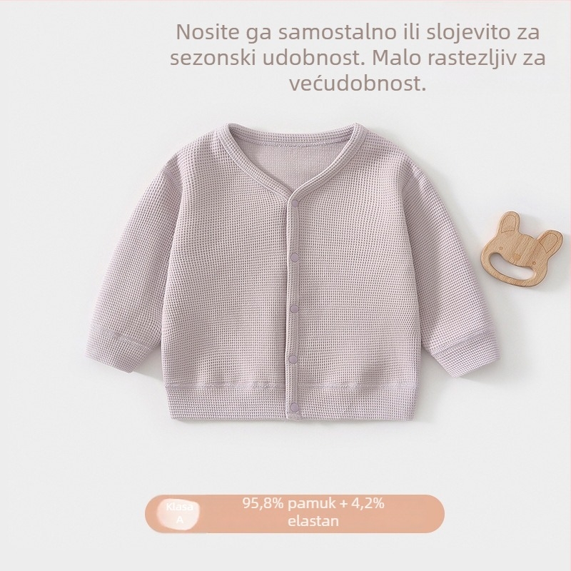Unisex dječji pleteni kardigan s V-izrezom, dugi rukavi, kopčanje na dugmiće, 95,8% pamuk