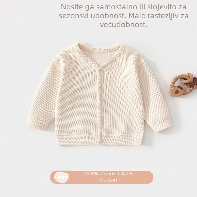 Unisex dječji pleteni kardigan s V-izrezom, dugi rukavi, kopčanje na dugmiće, 95,8% pamuk