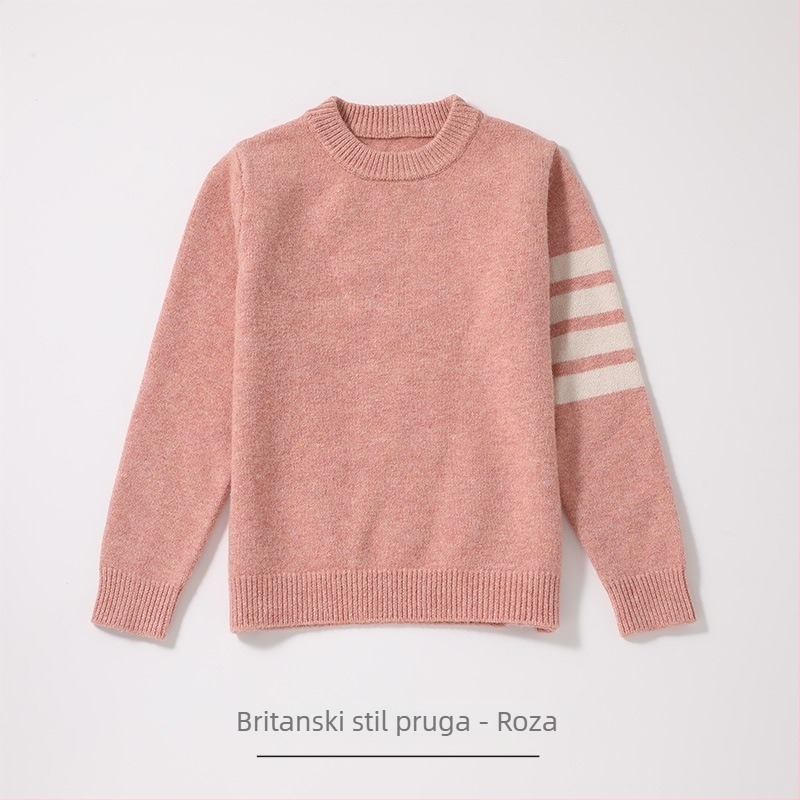 Dječji džemper, korejski stil, prugast uzorak, pulover s okruglim izrezom, akrilno vlakno