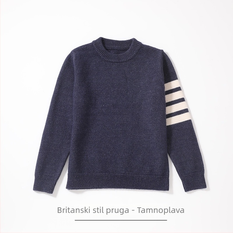 Dječji džemper, korejski stil, prugast uzorak, pulover s okruglim izrezom, akrilno vlakno
