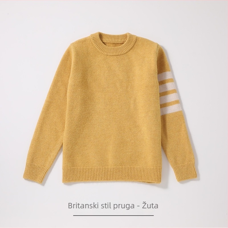 Dječji džemper, korejski stil, prugast uzorak, pulover s okruglim izrezom, akrilno vlakno