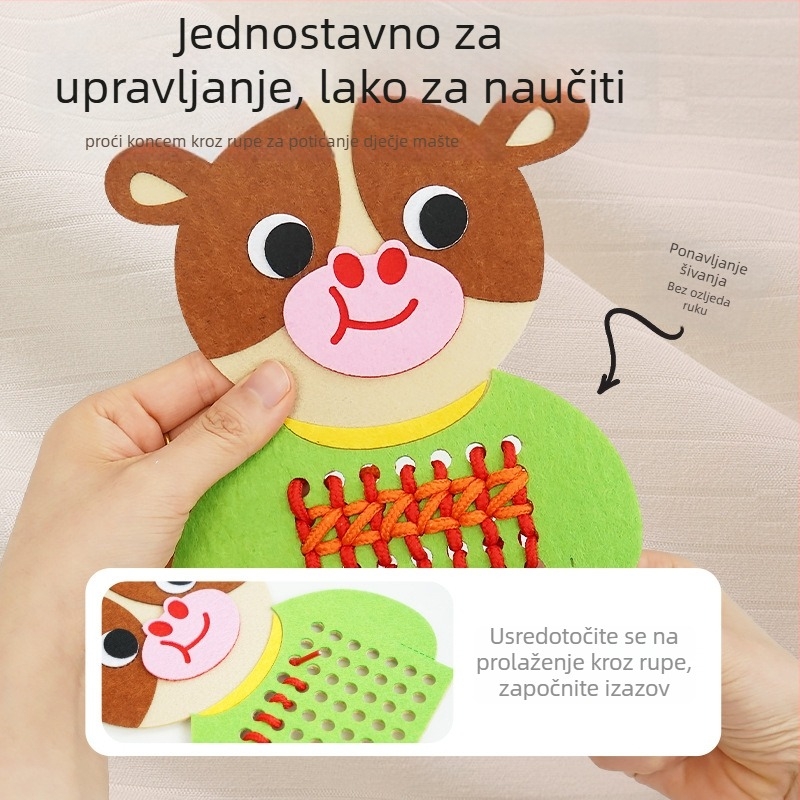 Montessori ploča s otvorima za navlačenje za djecu 3–6 godina - materijal od netkanog materijala, potiče koordinaciju ruka-oko i finu motoriku