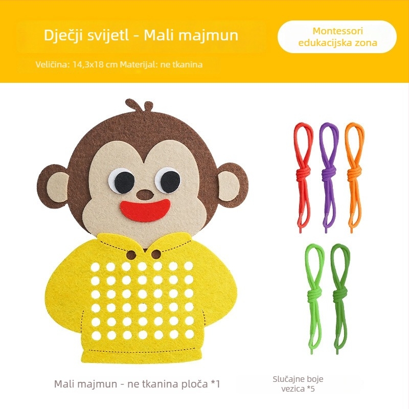 Montessori ploča s otvorima za navlačenje za djecu 3–6 godina - materijal od netkanog materijala, potiče koordinaciju ruka-oko i finu motoriku