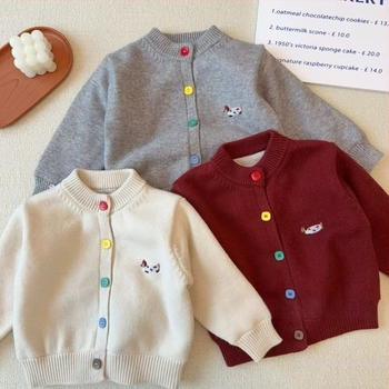 Dječji dvostruko debeli pleteni džemper, zimski stil, korejski stil, okrugli ovratnik, jednostruko kopčanje