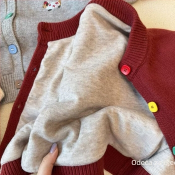 Dječji dvostruko debeli pleteni džemper, zimski stil, korejski stil, okrugli ovratnik, jednostruko kopčanje