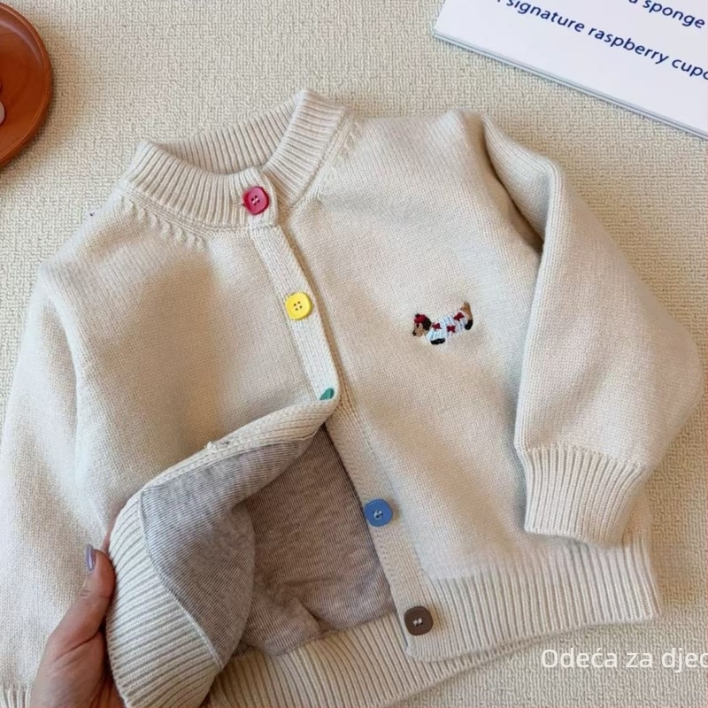 Dječji dvostruko debeli pleteni džemper, zimski stil, korejski stil, okrugli ovratnik, jednostruko kopčanje