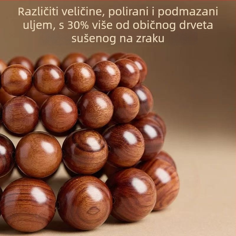 Drveni narukvica s Budinim perlama, prirodni stil, unisex; ručno rađene perle, 12 komada