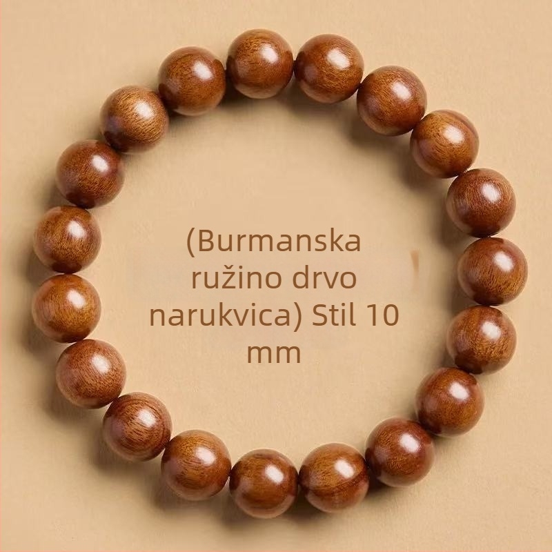 Drveni narukvica s Budinim perlama, prirodni stil, unisex; ručno rađene perle, 12 komada
