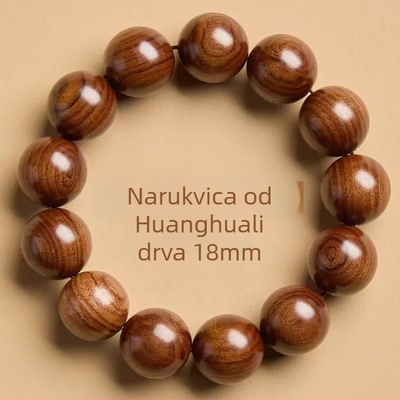 Drveni narukvica s Budinim perlama, prirodni stil, unisex; ručno rađene perle, 12 komada