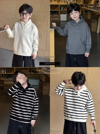 Dječji kapuljački pleteni pulover od angorovog baršunastog vlakna, 50% akril, zimski model 2025, za dob 3-8 godina, dugi rukavi