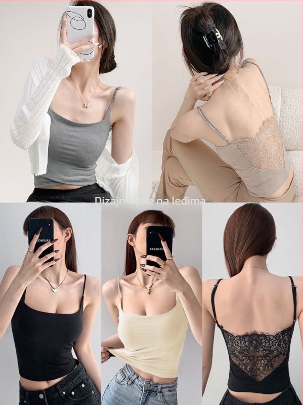 1052# rayon cami s uskim trakama, ugrađena jastučnica za prsni dio, lijep leđa, ljetni donji top