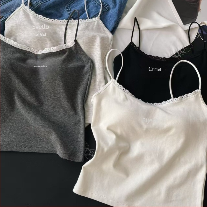 Damski camisole s tankim trakama i ugrađenim jastučićima za grudi, leđa u V izrezu, svestran gornji dio za slojevito odijevanje