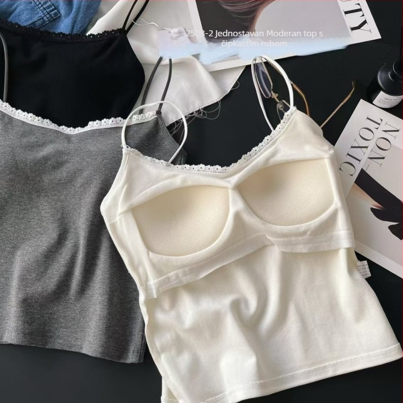 Damski camisole s tankim trakama i ugrađenim jastučićima za grudi, leđa u V izrezu, svestran gornji dio za slojevito odijevanje