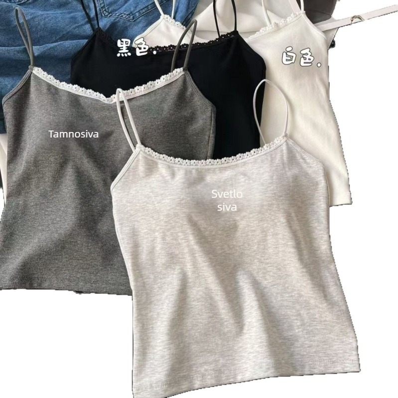 Damski camisole s tankim trakama i ugrađenim jastučićima za grudi, leđa u V izrezu, svestran gornji dio za slojevito odijevanje