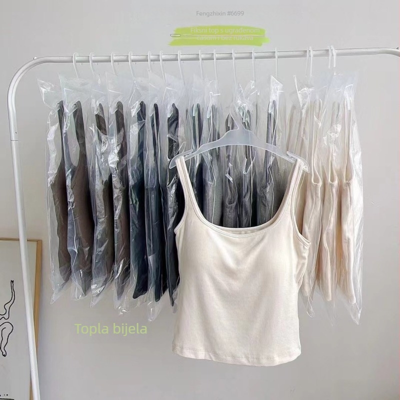 Kamisola s kvadratnim ovratnikom, ugrađene košarice, sling remen, visoka elastičnost, pamučna podstava, rayon 70–80%, težina 161–180 g/m²