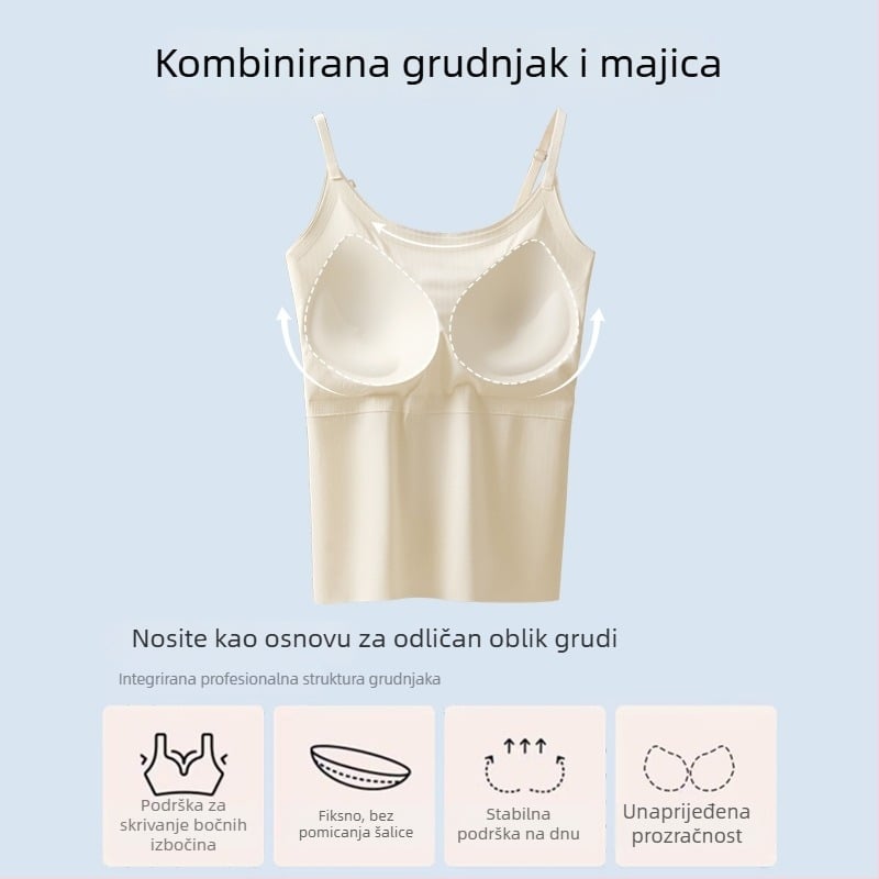 Ženski kamizol od ledene svile s ugrađenom jastučićem za dojke, najlon materijal, okrugli izrez, za sve sezone