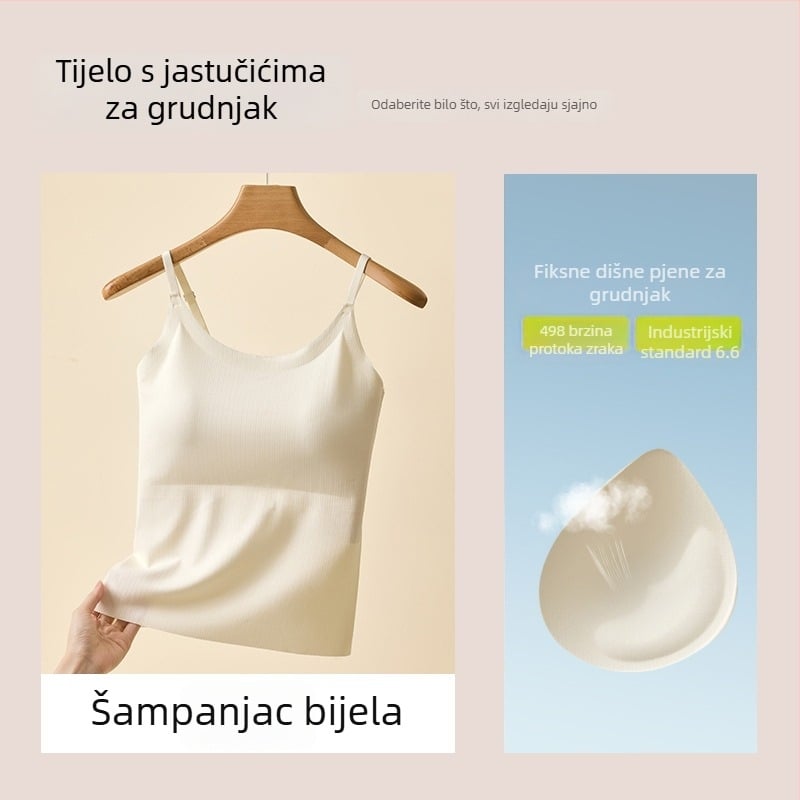 Ženski kamizol od ledene svile s ugrađenom jastučićem za dojke, najlon materijal, okrugli izrez, za sve sezone