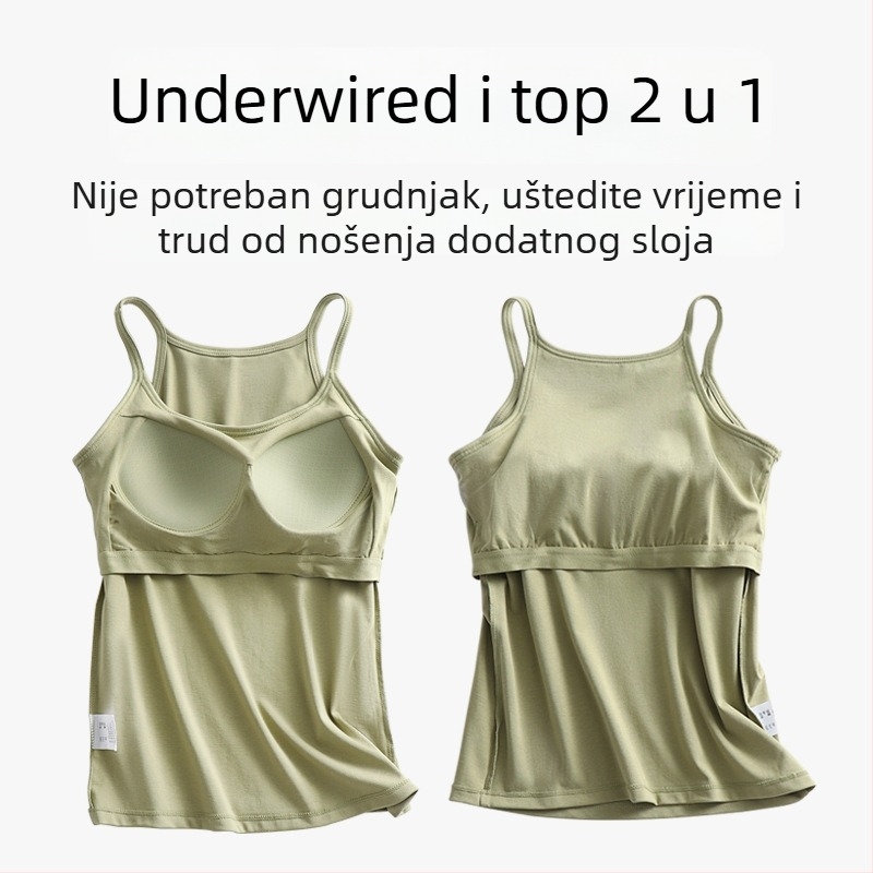 Ženska camisola s ugrađenim jastučićima za grudi, sling stil, okrugli izrez, tanak materijal od viskoze, 50–70% viskoze, 121–140 g/m2
