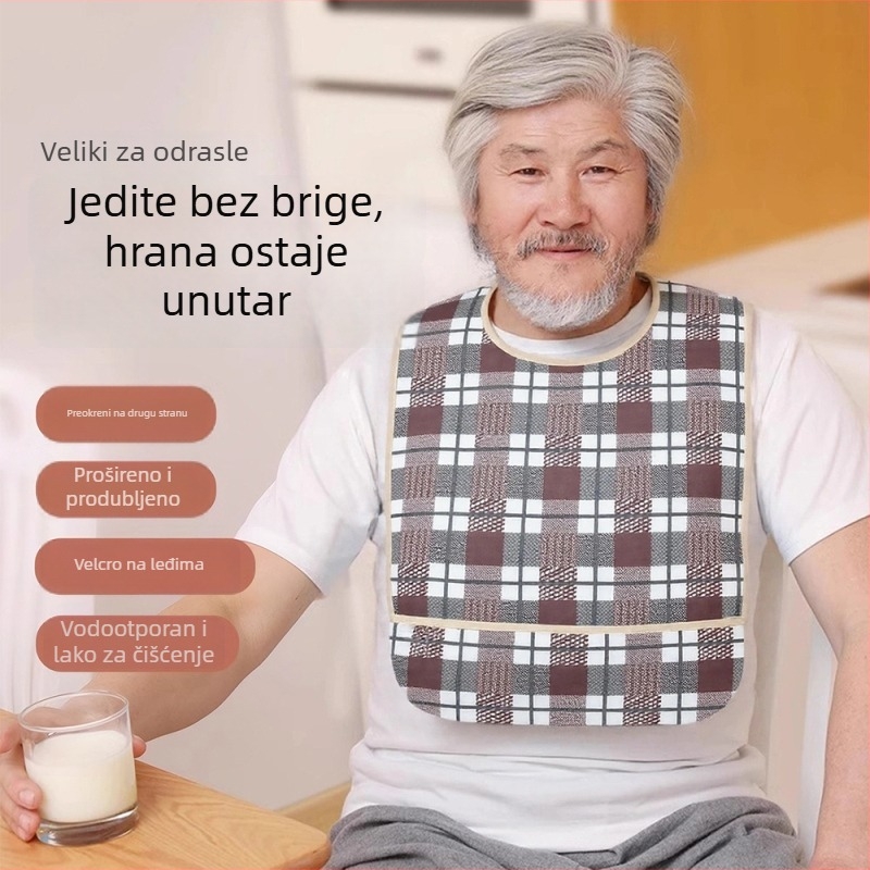 Odrasli jedilni bib, vodootporan tarpaulin materijal, poliester, unisex, uzorak pruge ili točkice