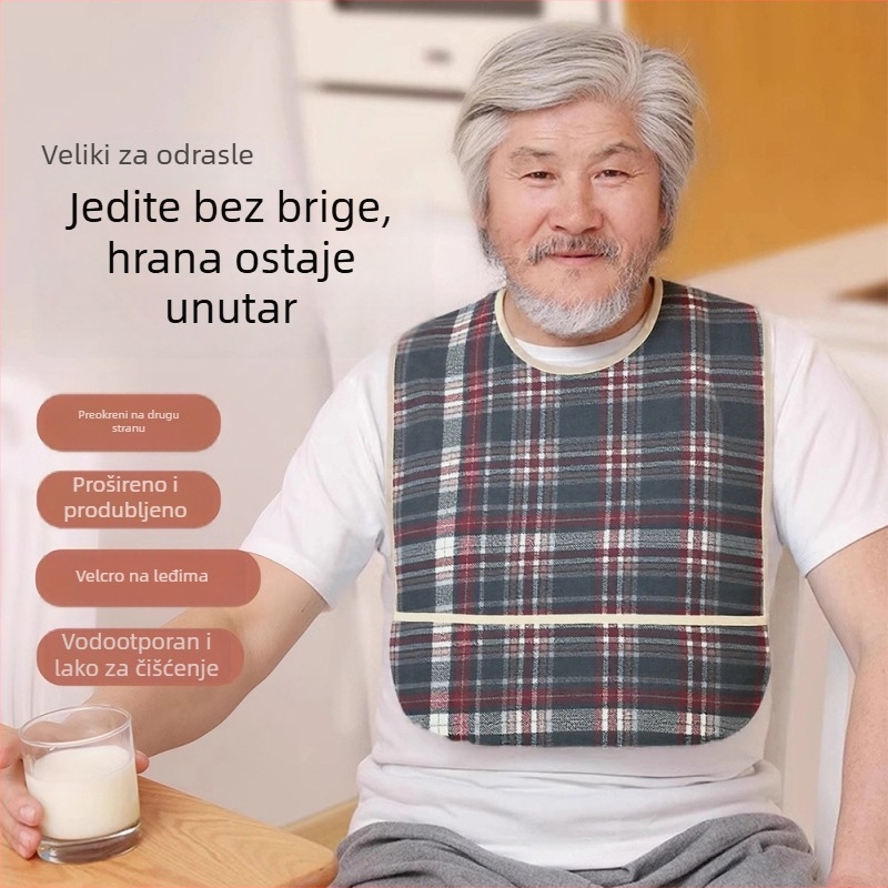 Odrasli jedilni bib, vodootporan tarpaulin materijal, poliester, unisex, uzorak pruge ili točkice