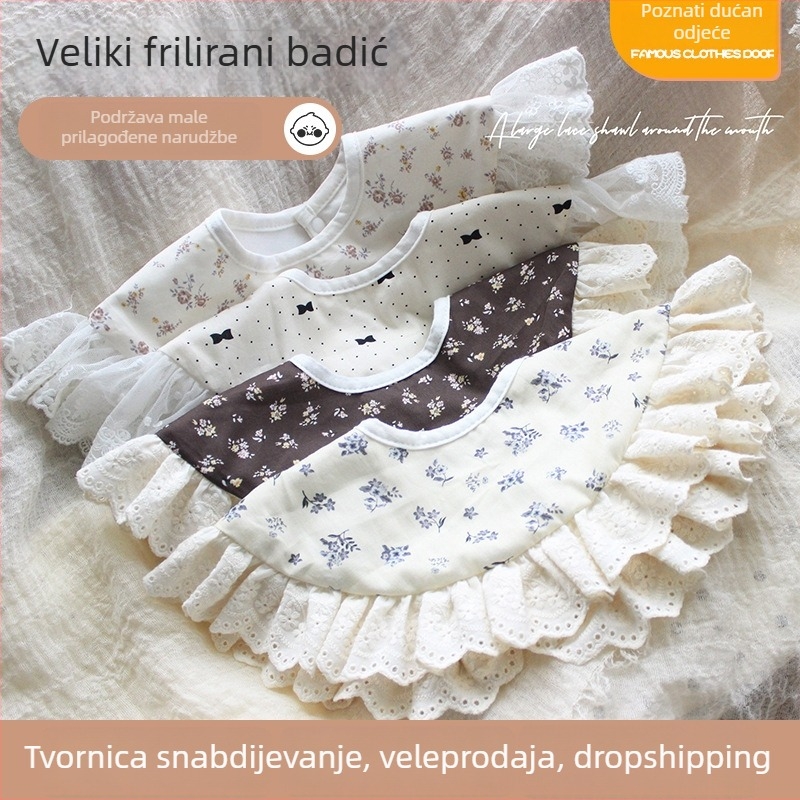 Dječji pelenak s čipkom, cvjetni uzorak, 100% pamuk, vodootporan i otporan na prljavštinu, za bebe i malu djecu (0–3 godine)