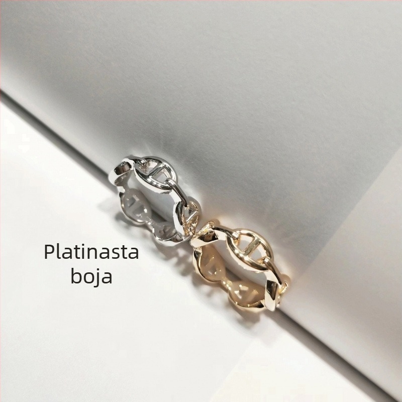 Pig Nose Ring za žene – debeli zlatni premaz V geometrijski prsten, modni dodatak za ruku, proljeće 2025