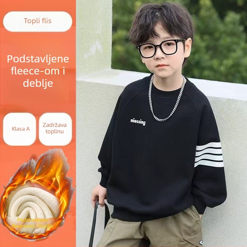 Dječji pamučni pulover za dječake, ležerni stil, dugi rukav, pulover bez kapuljače, prugasti ili jednobojni uzorak, za djecu stariju od 8 godina, proljeće i jesen.