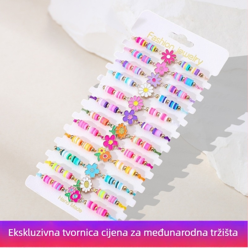 Dječji narukvica s crtanim motivima cvijeća, mekana glina, ručna izrada, oblici cvjetova i životinja