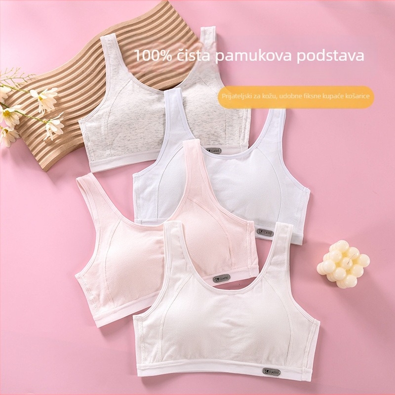 Dječji pamučni grudnjak za razvojno razdoblje, za djevojčice 12–15 godina, košarica puna, tanke oblikovane košarice, fiksne dvostruke naramenice, udoban