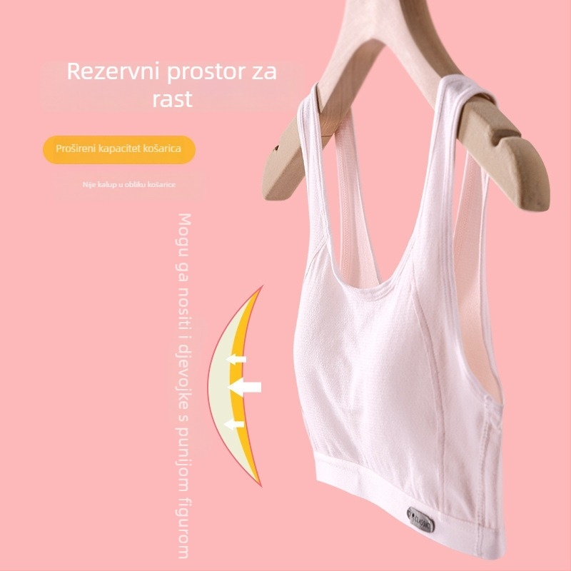 Dječji pamučni grudnjak za razvojno razdoblje, za djevojčice 12–15 godina, košarica puna, tanke oblikovane košarice, fiksne dvostruke naramenice, udoban