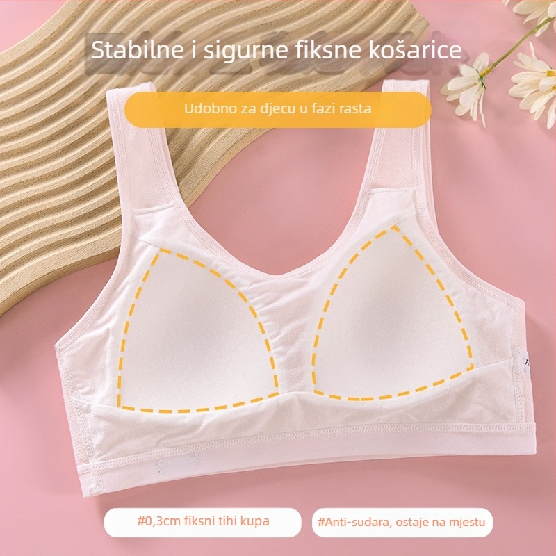 Dječji pamučni grudnjak za razvojno razdoblje, za djevojčice 12–15 godina, košarica puna, tanke oblikovane košarice, fiksne dvostruke naramenice, udoban