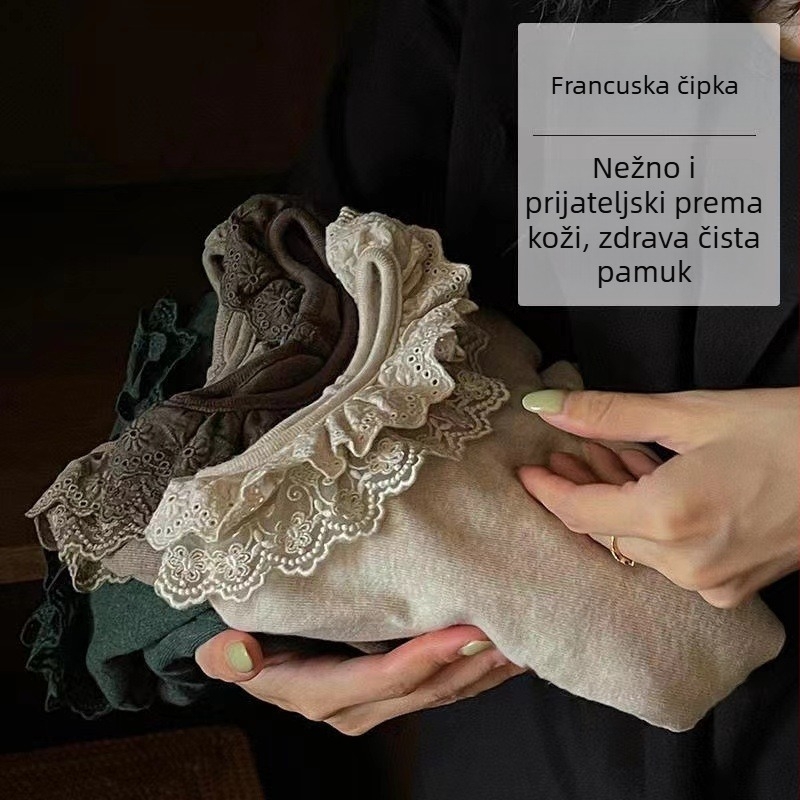 Dječji top s dugim rukavima, korejskog stila, pamuk, s čipkastim ovratnikom, za djevojčice od 3 do 8 godina