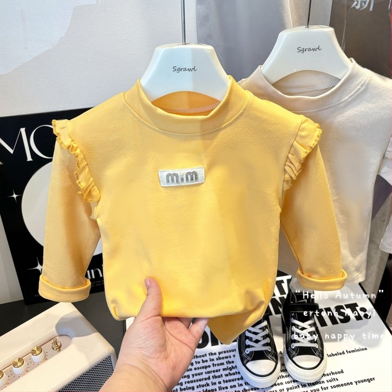 Dječji bazni top s Derong fleece materijalom, korejski stil, polu-visoki ovratnik, dugi rukavi, 95% poliester