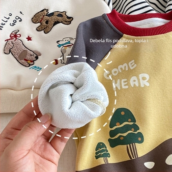 Dječji fleece pulover s brodom, prugasti dizajn, materijal pamuk-poliester s brušenim završnim slojem, debela tkanina za toplinu, dugi rukavi, za djecu od 3 do 8 godina.