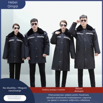 Vanjska pamučna jakna s reflektirajućim i vodonepropusnim značajkama, s odvojivom kapuljom, debelo punjenje od poliester-pamuk, dvodijelni komplet