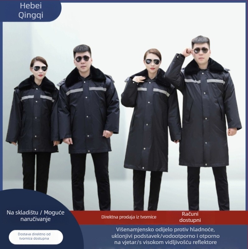 Vanjska pamučna jakna s reflektirajućim i vodonepropusnim značajkama, s odvojivom kapuljom, debelo punjenje od poliester-pamuk, dvodijelni komplet