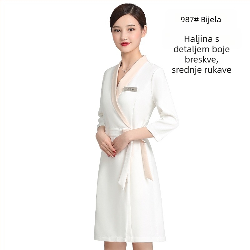 Unisex uniforma za kozmetički salon, top s srednjim rukavima, Chenille tkanina, 50–70% elastan, hlače 5/4, ovratnik od krzna