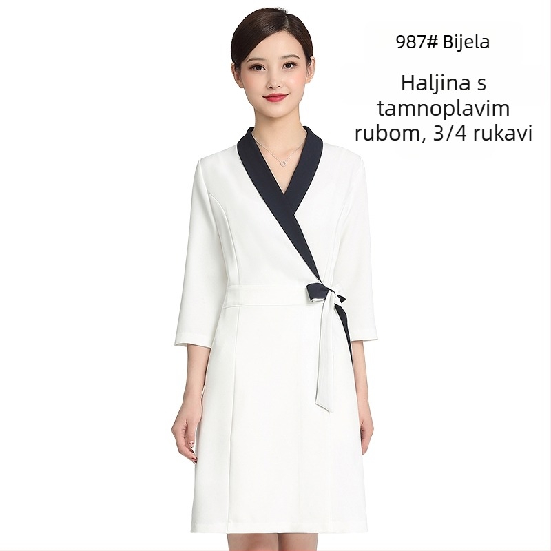 Unisex uniforma za kozmetički salon, top s srednjim rukavima, Chenille tkanina, 50–70% elastan, hlače 5/4, ovratnik od krzna