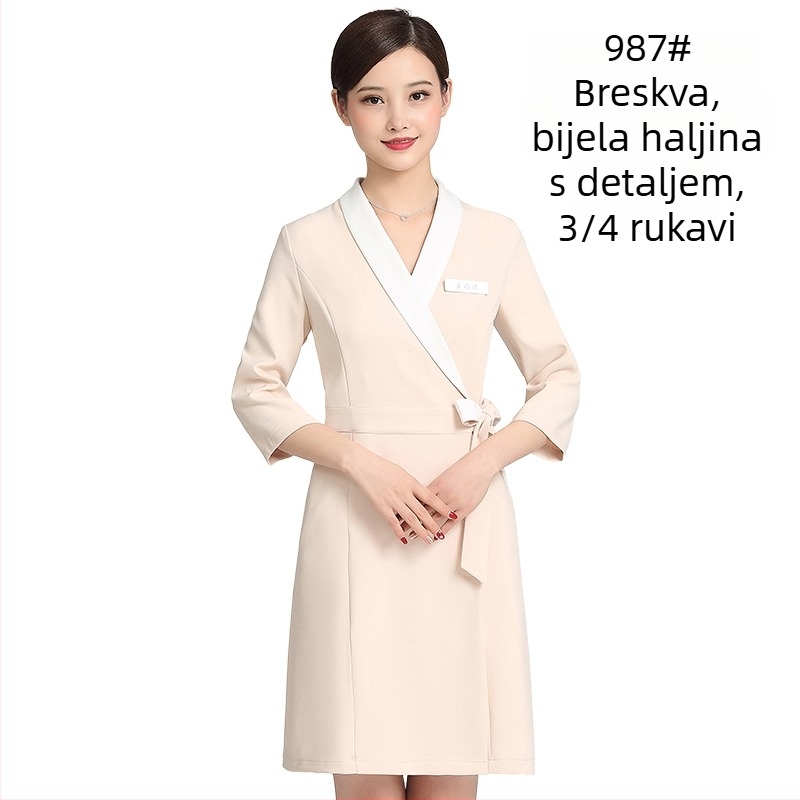 Unisex uniforma za kozmetički salon, top s srednjim rukavima, Chenille tkanina, 50–70% elastan, hlače 5/4, ovratnik od krzna