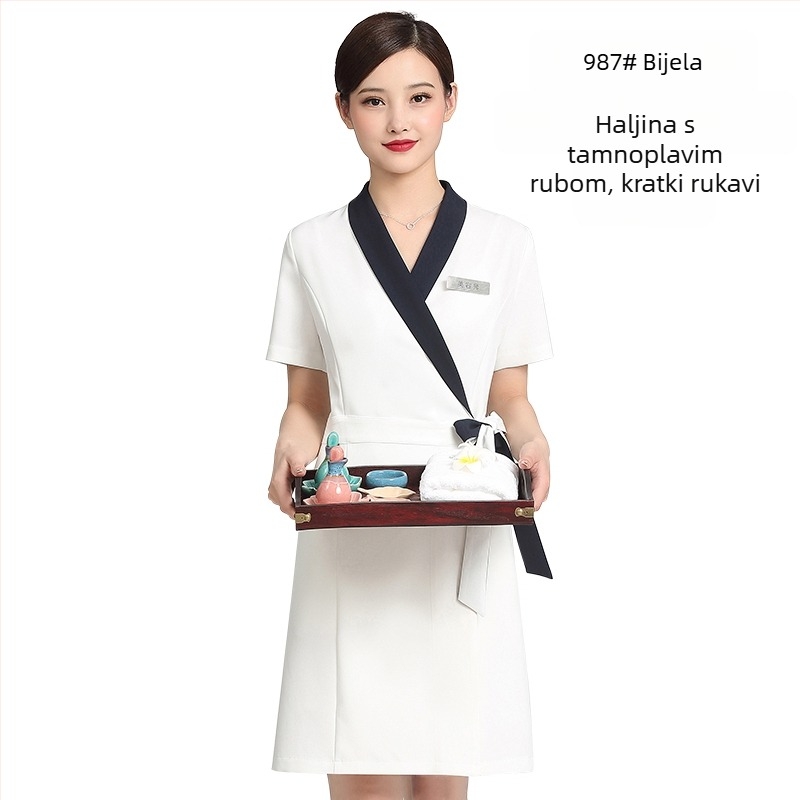 Unisex uniforma za kozmetički salon, top s srednjim rukavima, Chenille tkanina, 50–70% elastan, hlače 5/4, ovratnik od krzna