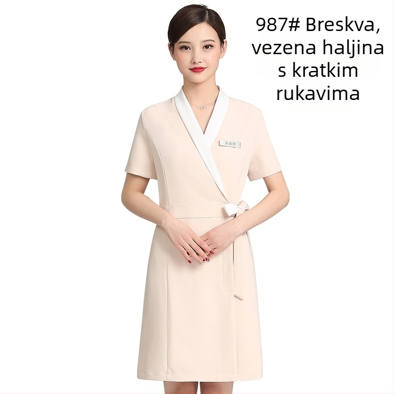 Unisex uniforma za kozmetički salon, top s srednjim rukavima, Chenille tkanina, 50–70% elastan, hlače 5/4, ovratnik od krzna