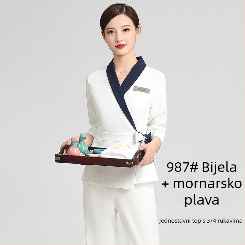 Unisex uniforma za kozmetički salon, top s srednjim rukavima, Chenille tkanina, 50–70% elastan, hlače 5/4, ovratnik od krzna